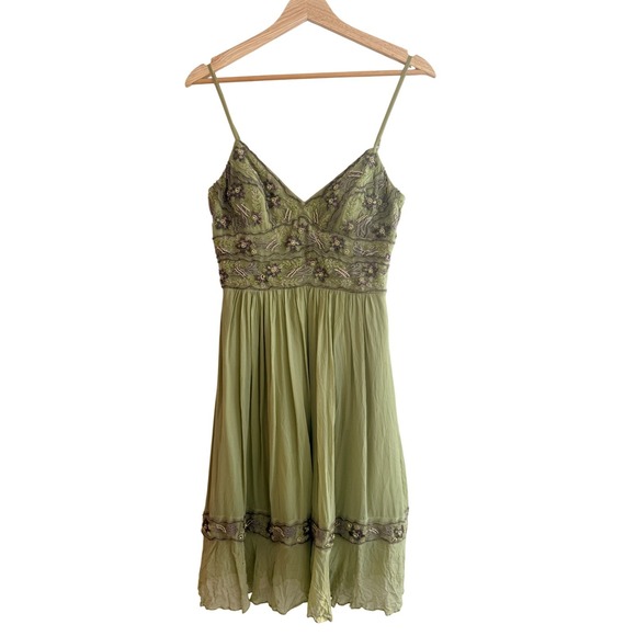 Sue Wong Dresses & Skirts - Vintage Sue Wong Nocturne Green Silk Beaded Fairycore Dress Size 6 Y2K